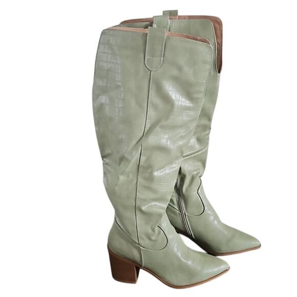 Journee Collection Therese Women’s Knee-High Boots – Green Block Heel size 8 - Picture 1 of 7